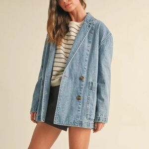 Miou Muse Oversized Light Blue Denim Blazer Women's Jacket